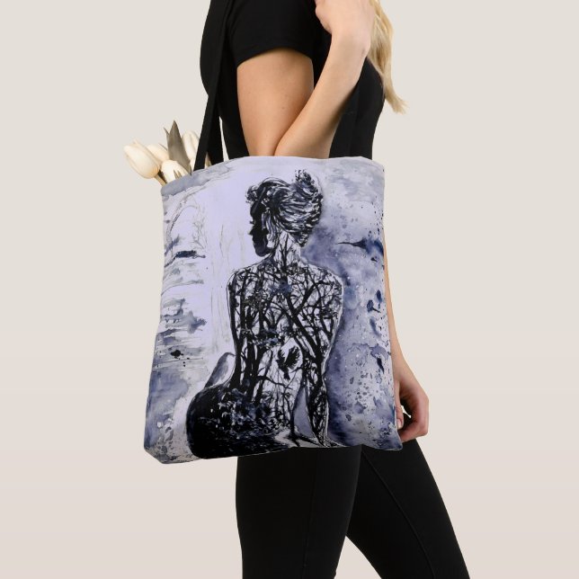 Nature Lady Tote Bag - Schwarz-Weiß-Malerei (Von Nahem)