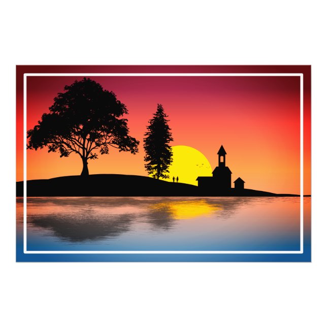 Nature Lake Trees Couple Silhouette Artwork-57178 Fotodruck (Vorne)