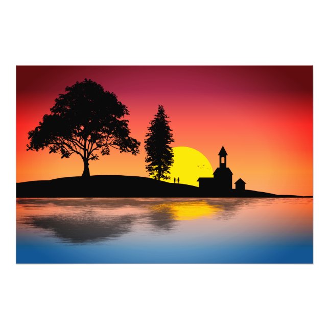 Nature Lake Trees Couple Silhouette Artwork-57178 Fotodruck (Vorne)