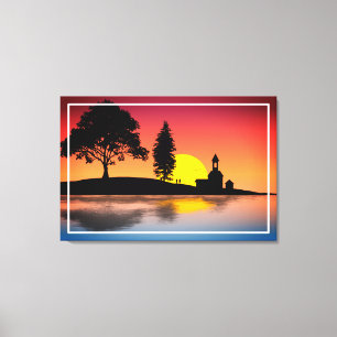 Nature Lake Trees Couple Silhouette Artwork-57178 Leinwanddruck