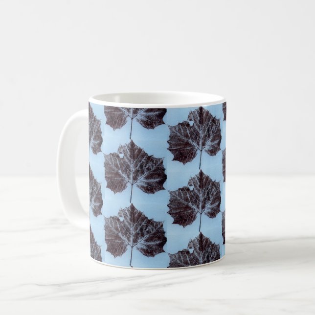 Nature Leaf Print gefliesten Silber braun auf blau Kaffeetasse (Vorderseite Links)