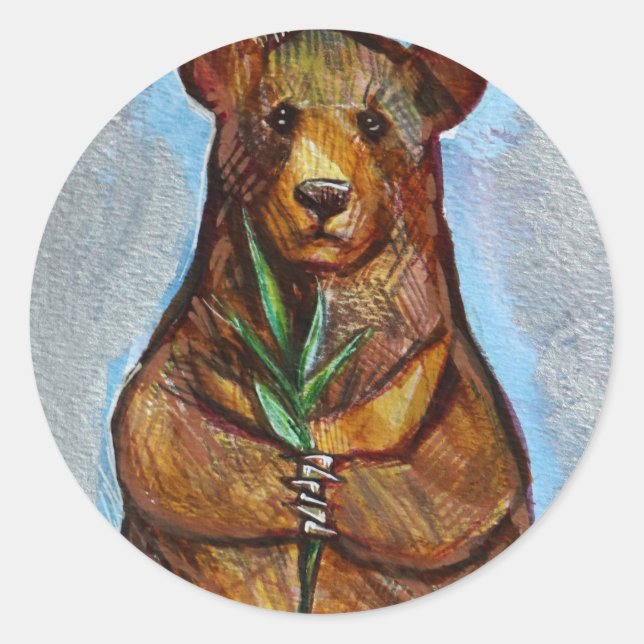 Nature Lover Bear Art Runder Aufkleber (Vorderseite)