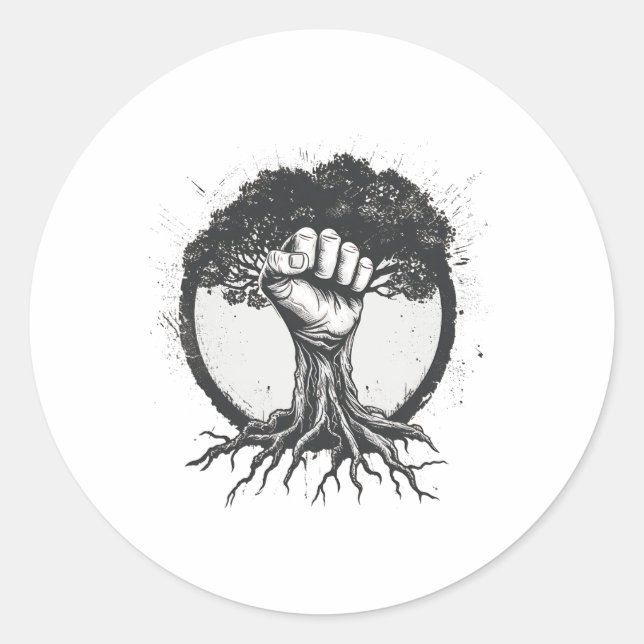 Nature Lover Environmentalist Fist Tree Roots Eart Runder Aufkleber (Vorderseite)