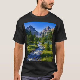 Nature Mountains Waterfall River Trees Flowers T-Shirt