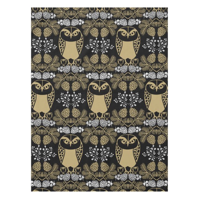 Nature Owl Folk Art Tischdecke (Vorderseite)