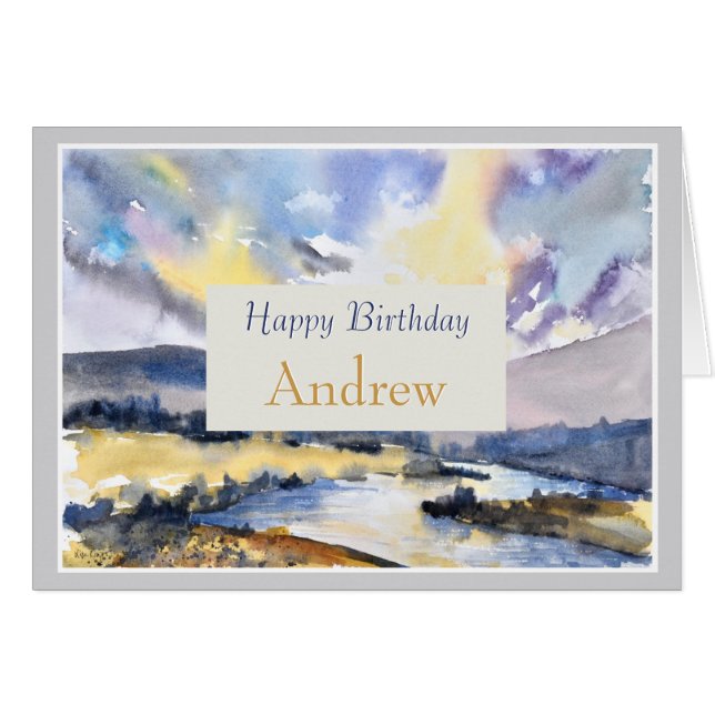 Nature Scene Happy Birthday Personalize Name Card (Vorderseite (Horizontal))