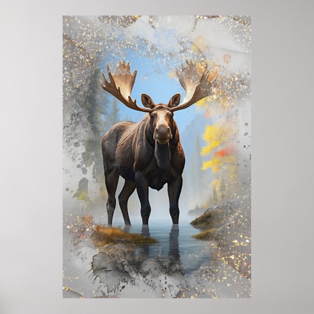 *~* Nature Stream AP49 MOOSE Künstlerisch Forest G Poster (Vorne)