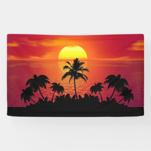 Nature Sunset Palm Trees Illustration Banner