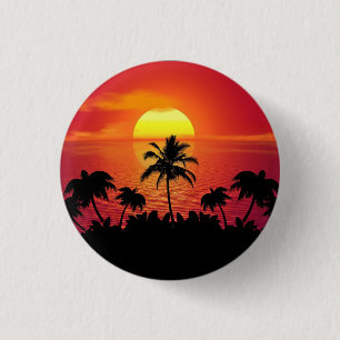 Nature Sunset Palm Trees Illustration Button