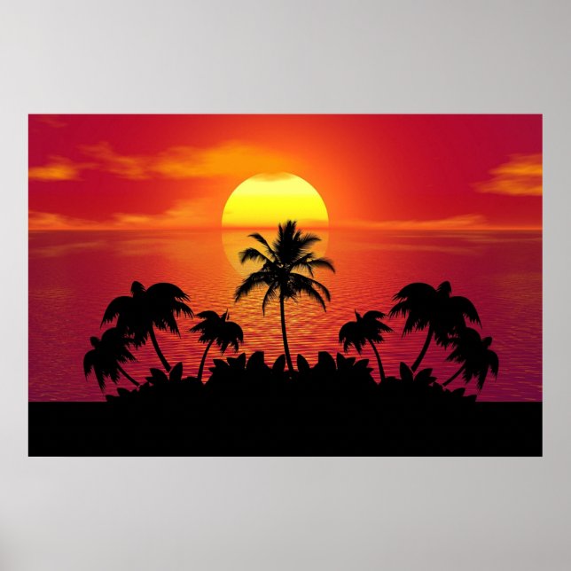 Nature Sunset Palm Trees Illustration Poster (Vorne)