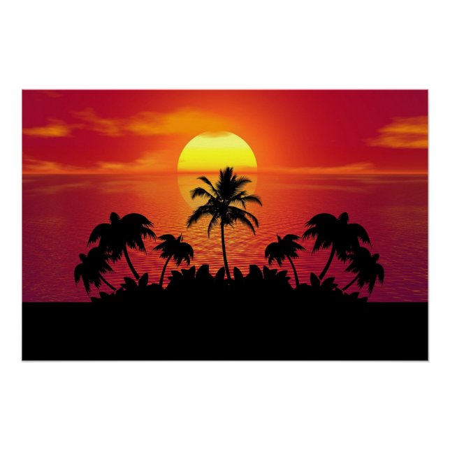Nature Sunset Palm Trees Illustration Poster (Vorderseite)