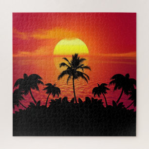 Nature Sunset Palm Trees Illustration Puzzle