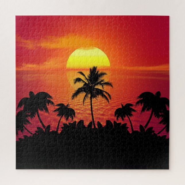 Nature Sunset Palm Trees Illustration Puzzle (Vertikal)