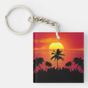 Nature Sunset Palm Trees Illustration Schlüsselanhänger
