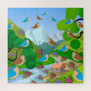 Nature Trees Birds Blume River House, Alter 10 Puzzle