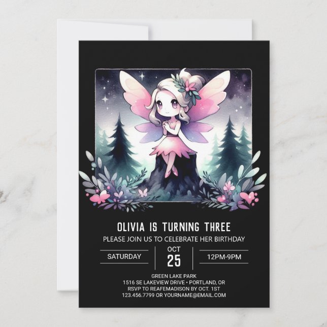 Nature Whimsy Fairy Birthday Einladung (Vorderseite)