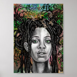 Nature Woman and Birds Poster Print - Malerei Art