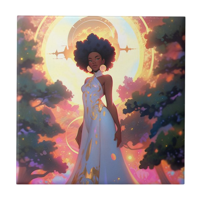 Naturegoddess African American Fantasy Art Fliese (Vorderseite)