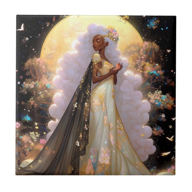 Naturegoddess African American Fantasy Art Fliese (Vorderseite)