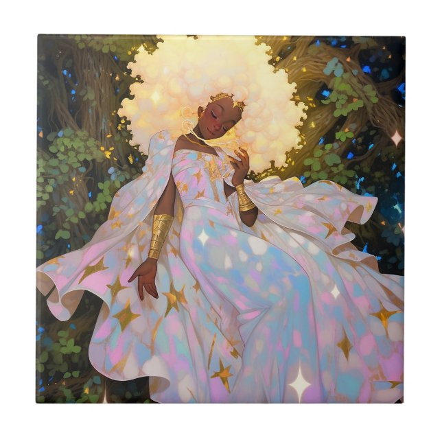 Naturegoddess African American Fantasy Art Fliese (Vorderseite)