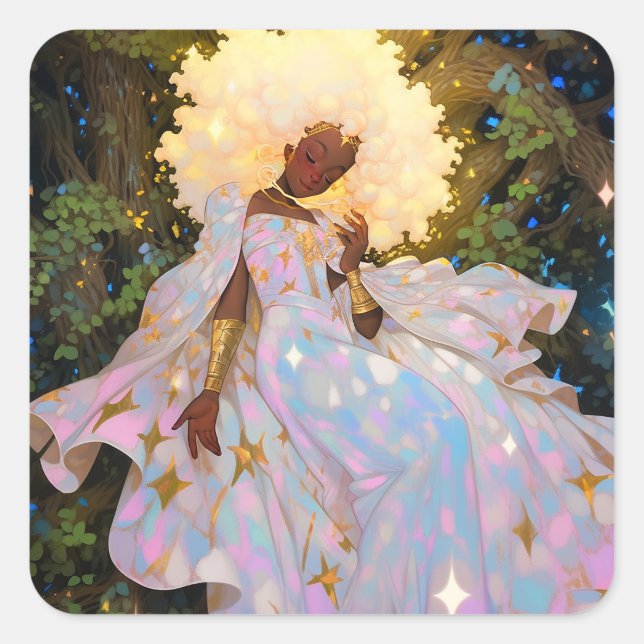Naturegoddess African American Fantasy Art Quadratischer Aufkleber (Vorderseite)