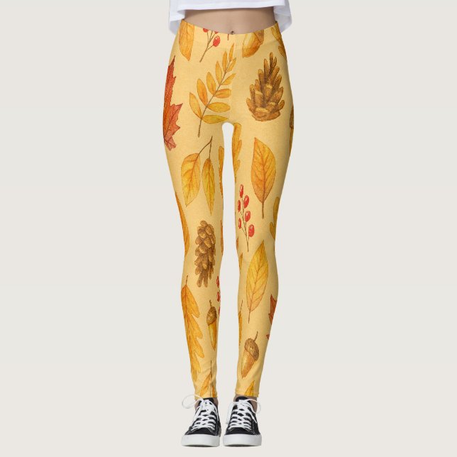 Natureherbstmuster Leggings (Vorderseite)