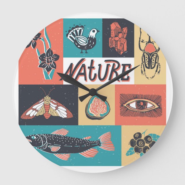 Naturelemente, Retrostil-Symbole. Große Wanduhr (Vorderseite)