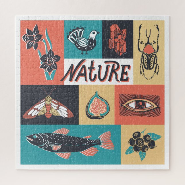 Naturelemente, Retrostil-Symbole. Puzzle (Vertikal)