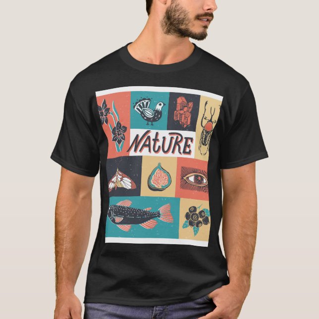 Naturelemente, Retrostil-Symbole. T-Shirt (Vorderseite)