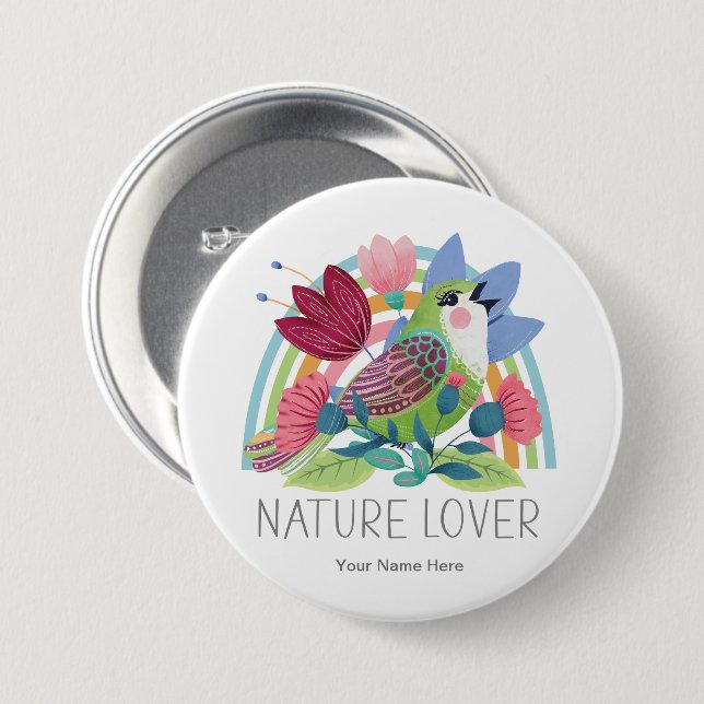 Naturellab Blume Wasserfarben Vogelgezwitscher Button (Vorne & Hinten)
