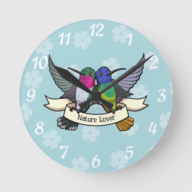 Naturelüberfarbener Hummingbirds Cartoon Runde Wanduhr (Vorderseite)
