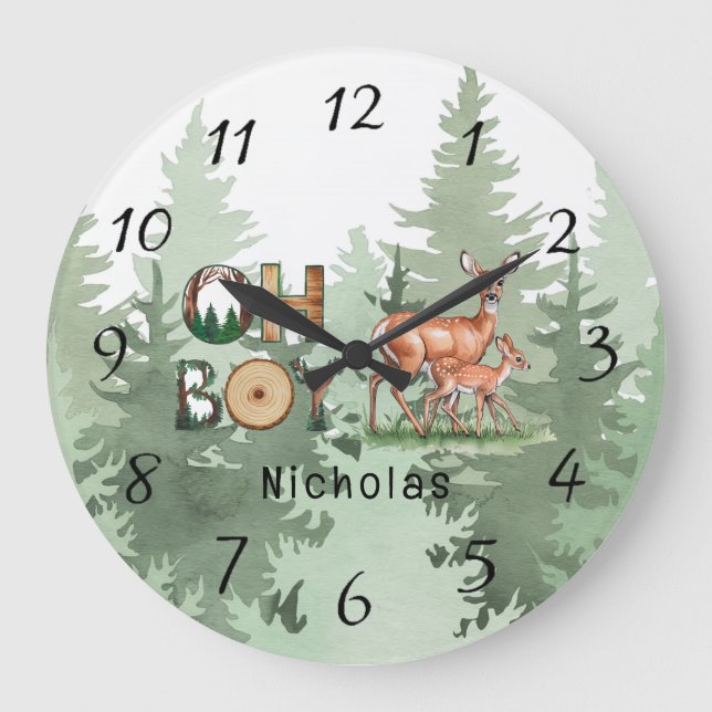 Nature's Expression: Oh Boy Baby Shower Geschenk Große Wanduhr (Vorderseite)