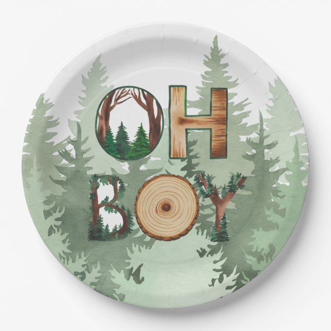 Nature's Expression: Oh Boy Baby Shower Pappteller (Vorderseite)