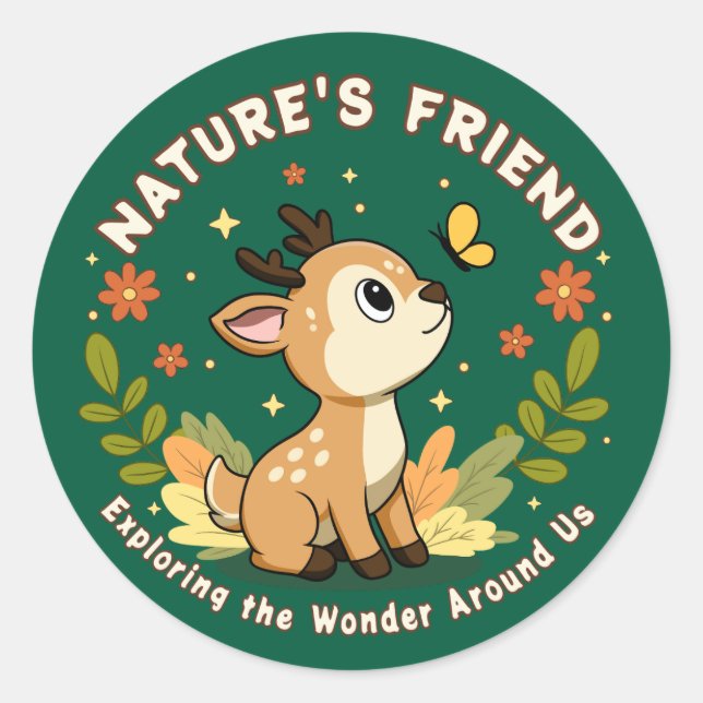 Nature's Friend Cute Fawn Woodland Animal Runder Aufkleber (Vorderseite)