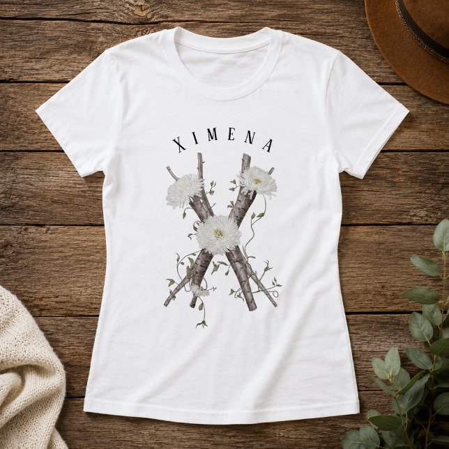 Nature's Monogram 'X' T - Shirt mit Blume & Reben (Von Creator hochgeladen)