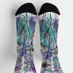 Nature's Palette: Lila, Aquamarin und Blauer Splen Socken