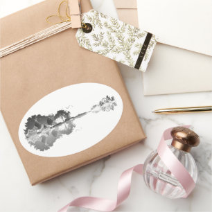 Nature's Song: Forest Landscape Gitarre Art Ovaler Aufkleber