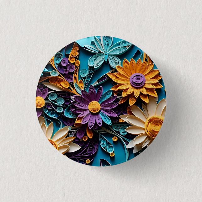 Nature's Symphony: Quill Floral Paper Art Button (Vorderseite)