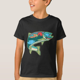 Naturforellen-Illustration Vintage Fliegenfischen T-Shirt