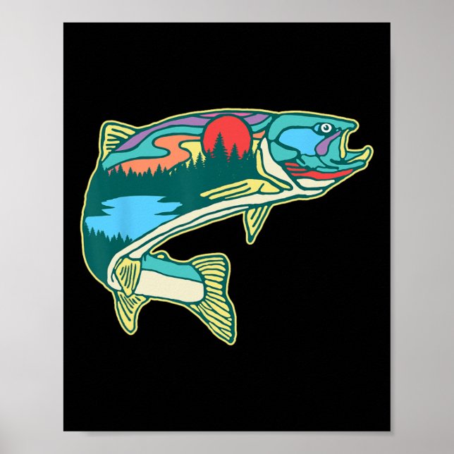 NaturForellenillustration Vintage Fliegenfischer Poster (Vorne)