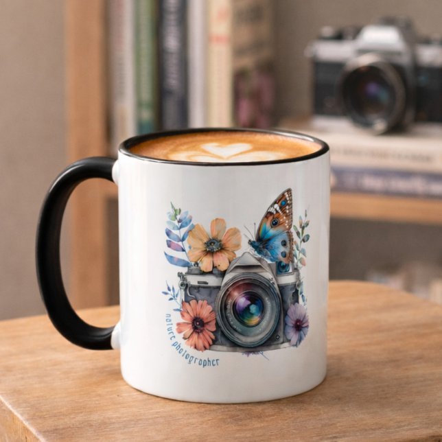 Naturfotograf Schmetterling Blumen Griff Schwarz Tasse (Von Creator hochgeladen)