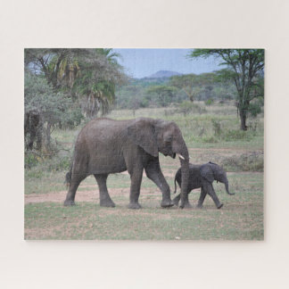 Naturfotografie von Mutter- und Baby-Elefanten Puzzle
