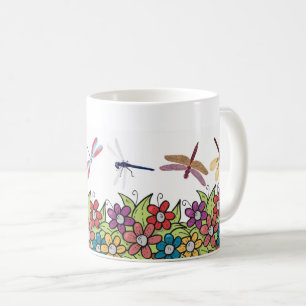 Naturgarten Dragonfly und Blume Pot Floral Kaffeetasse