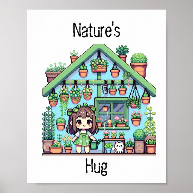 Naturhut | Niedliche Pflanze liebt Pixel Art Poster (Vorne)