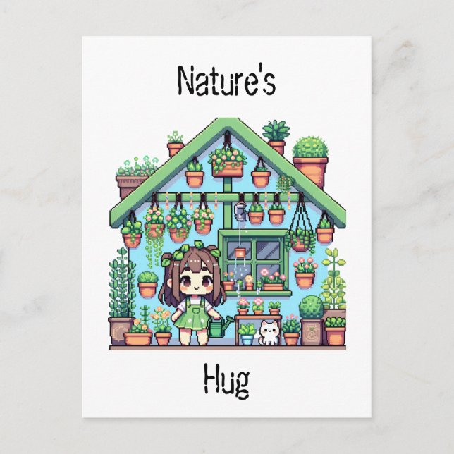 Naturhut | Niedliche Pflanze liebt Pixel Art Postkarte (Vorderseite)