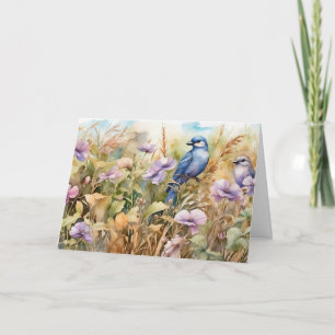 Naturillustration mit Vögeln und Wildblumen Karte