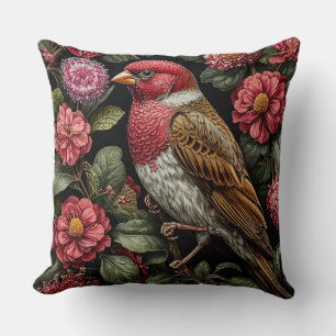 Naturinspirierte Vogel- und Blumen-Botanik-Dekorat Kissen