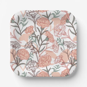 Naturinspiriertes Blumenmuster: Nelkenblüten Pappteller