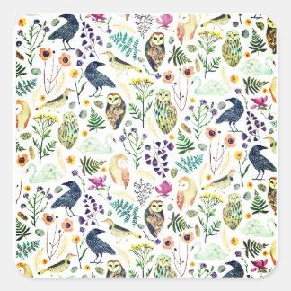 Naturinspiriertes botanisches Muster Dekorative Wu Quadratischer Aufkleber