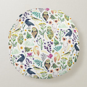 Naturinspiriertes botanisches Muster Dekorative Wu Rundes Kissen